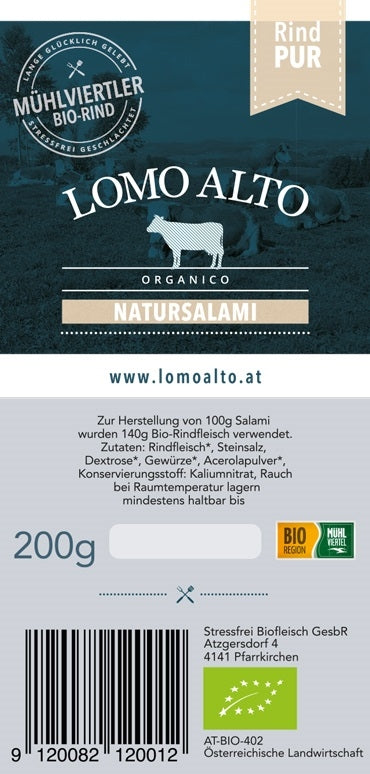 Natursalami mild geräuchtert 200g/Stk biologisch lomo alto