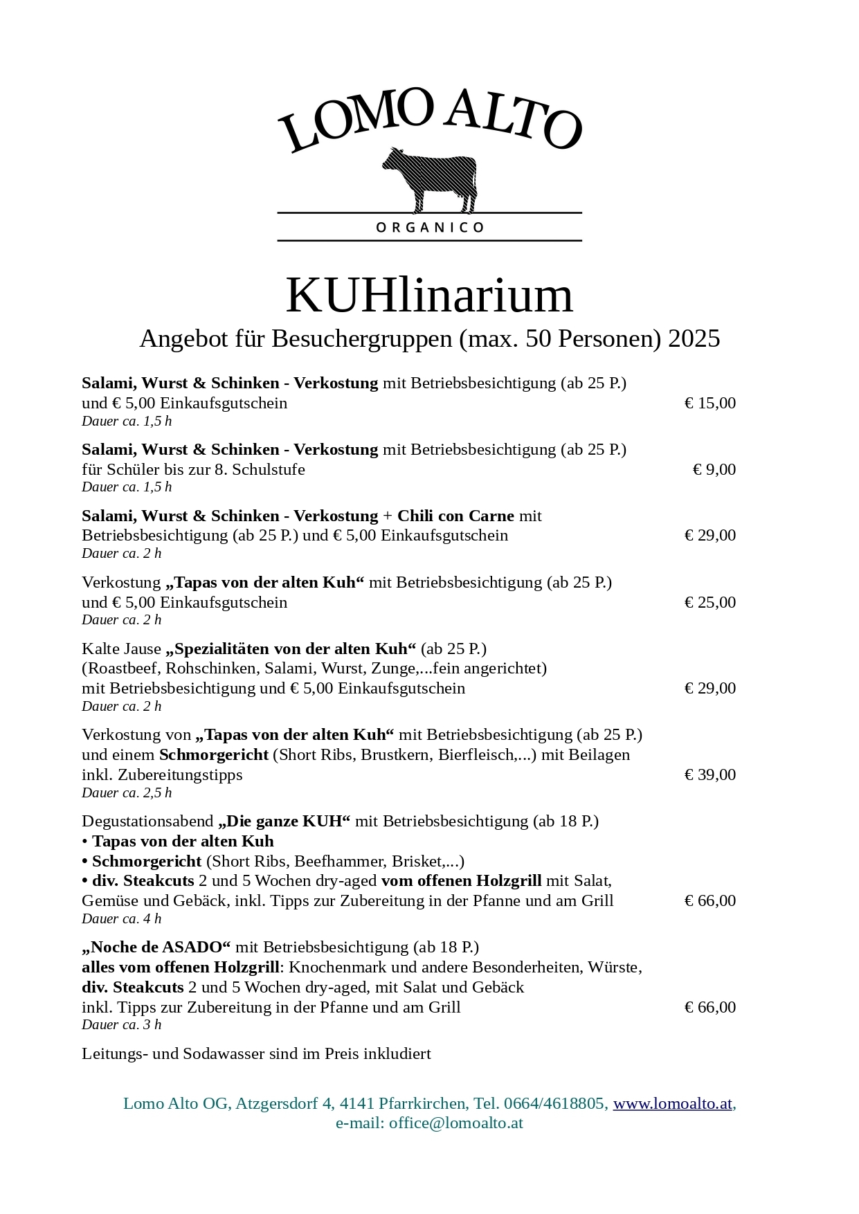 Kuhlinarium Preisliste 2024